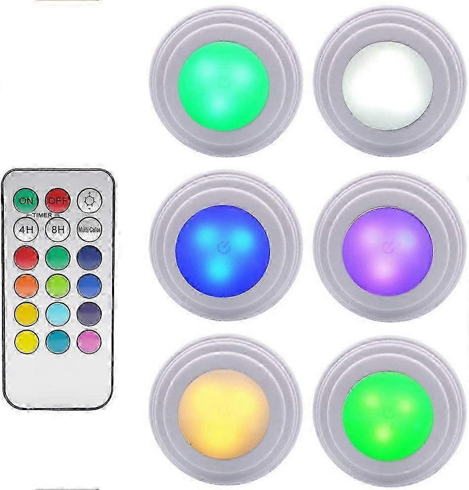 6 Pieces Cabinet Lights LED Light Wireless Remote Control Adjustable Brightness Washing Machine LED Cabinet Lights Remote Control Ambient Light Ambien