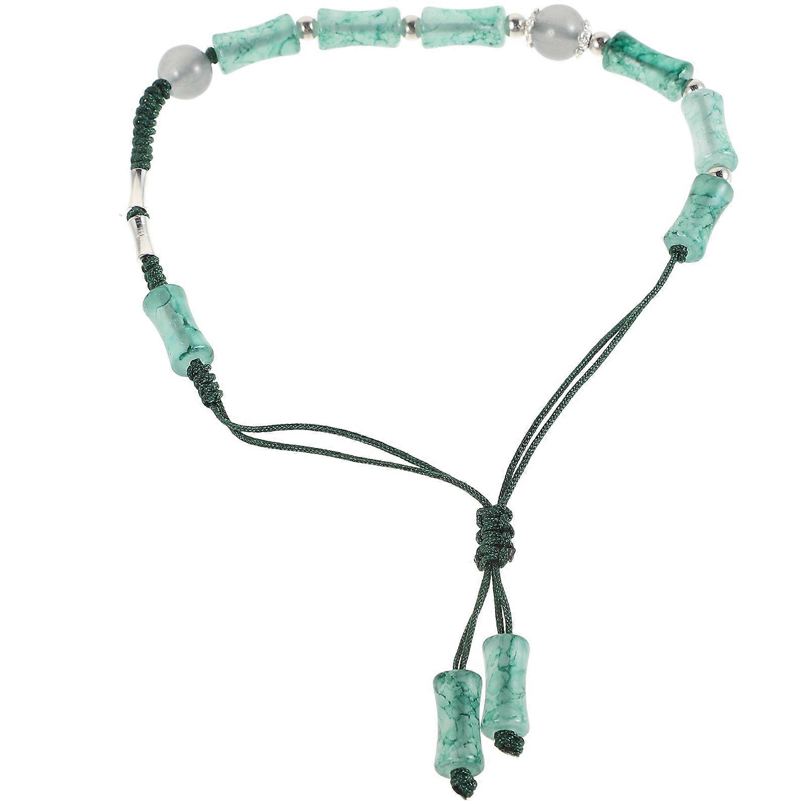 Adjustable Braided Beaded String Bracelet with Tassel and Stones, Chinese Aesthetic Bamboo Knot Wrap for Women and Men, Comfortable Wristband Charm