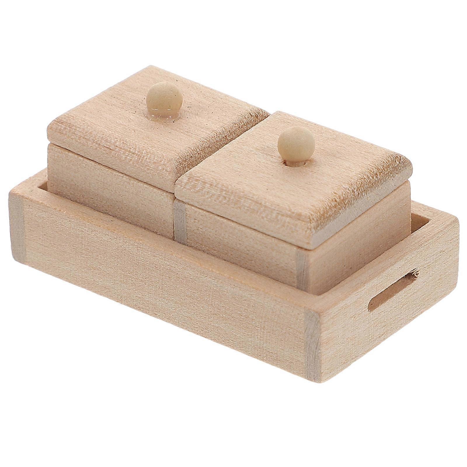 Dollhouse Tray Miniature Storage Tray Model for Home Decor Wood Material Khaki Color Used for Storage 1 Set