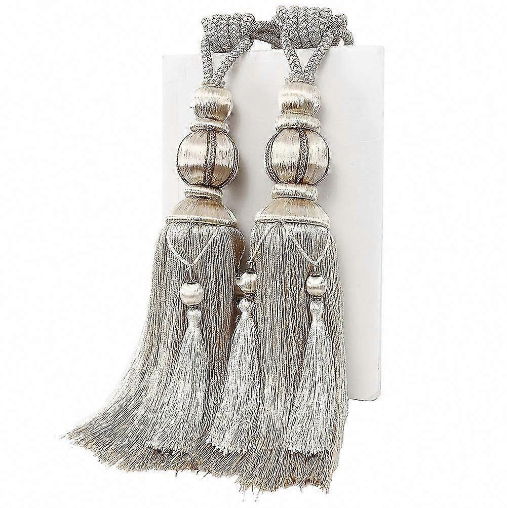 1 Pair Handmade Beige Tassel Curtain Tiebacks for Large Heavy Curtains, Window Drape Rope Holdbacks