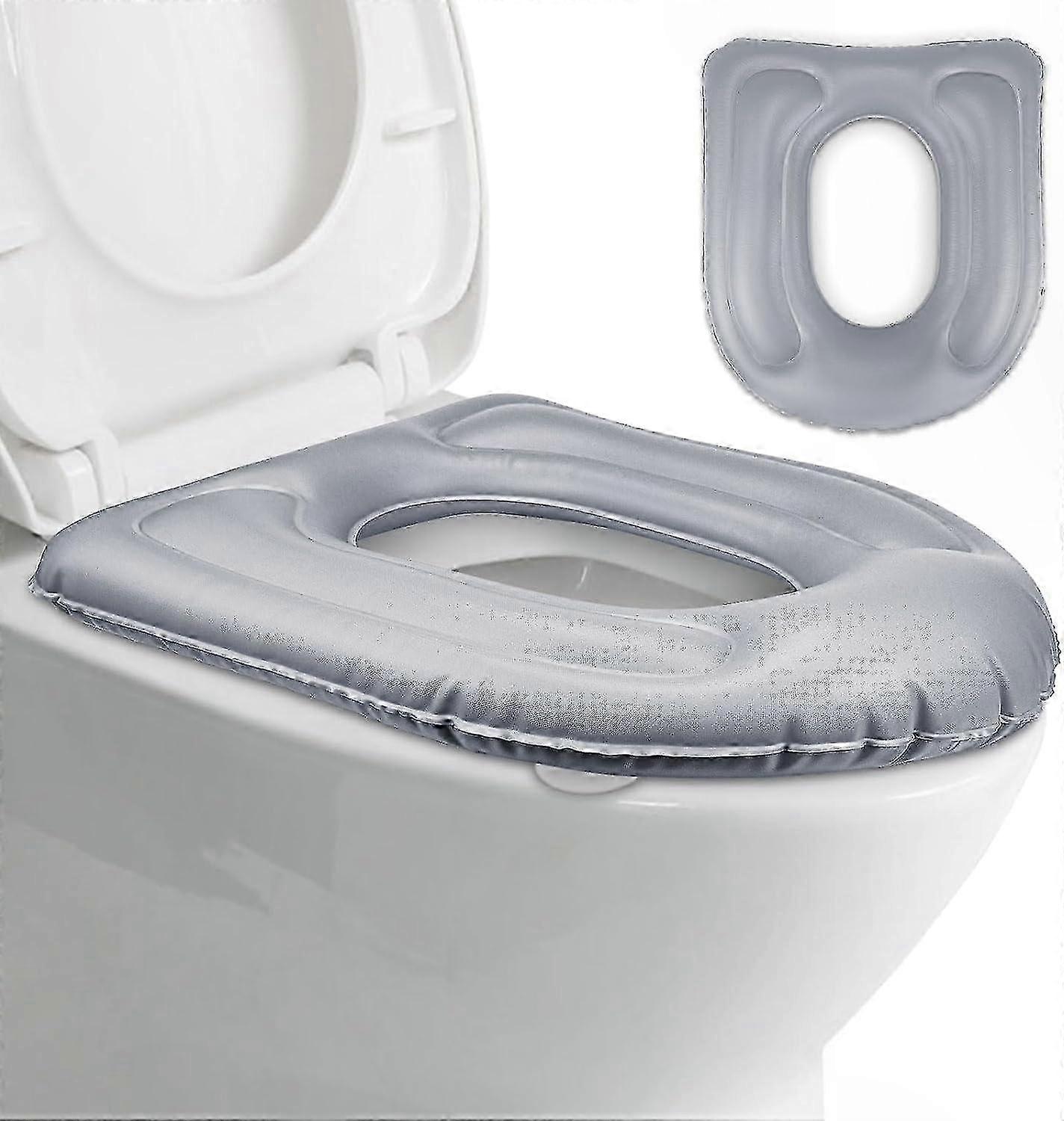 Comfortable Inflatable Toilet Seat Cushion with Suction Cups for Seniors and Disabled, Durable PVC Material, Gray