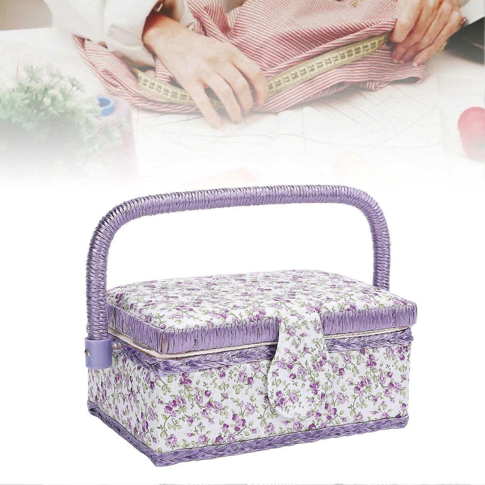 Sewing Tool Basket With Removable Tray Portable Tool Organizer For Thread Spools Scissors Buttons Embroidery Box