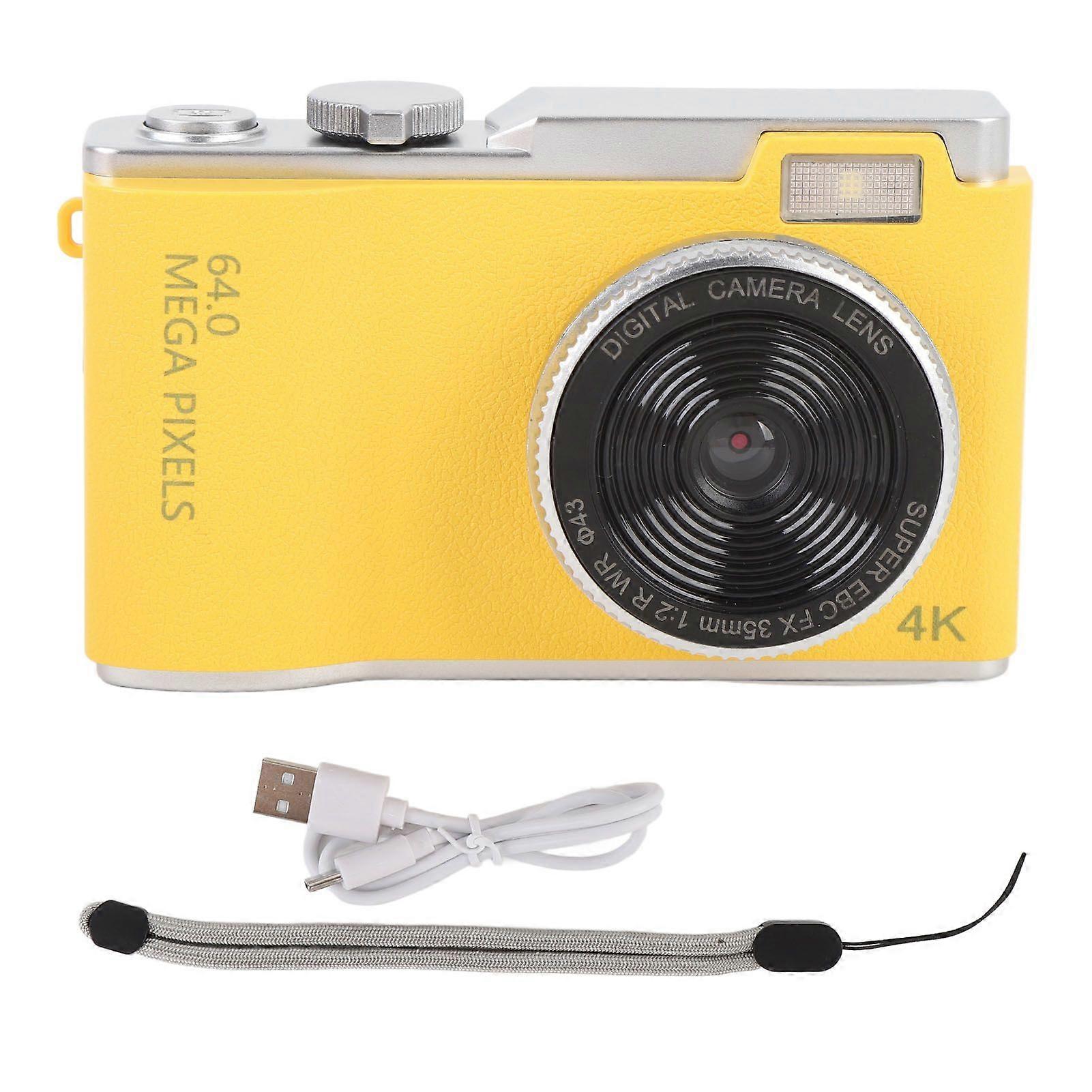 4K 64MP HD Digital Camera 2.4inch IPS Color Screen 16x Digital Zoom Rechargeable Portable CCD Camera with Fill Light Anti Shake Without Memory Card