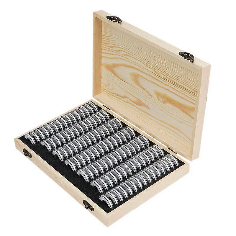 Wooden Coins Display Storage Box Case+100 Grids Round Slab for Certified Coin Handcrafted with Premium Pine Wood and Moisture-Proof