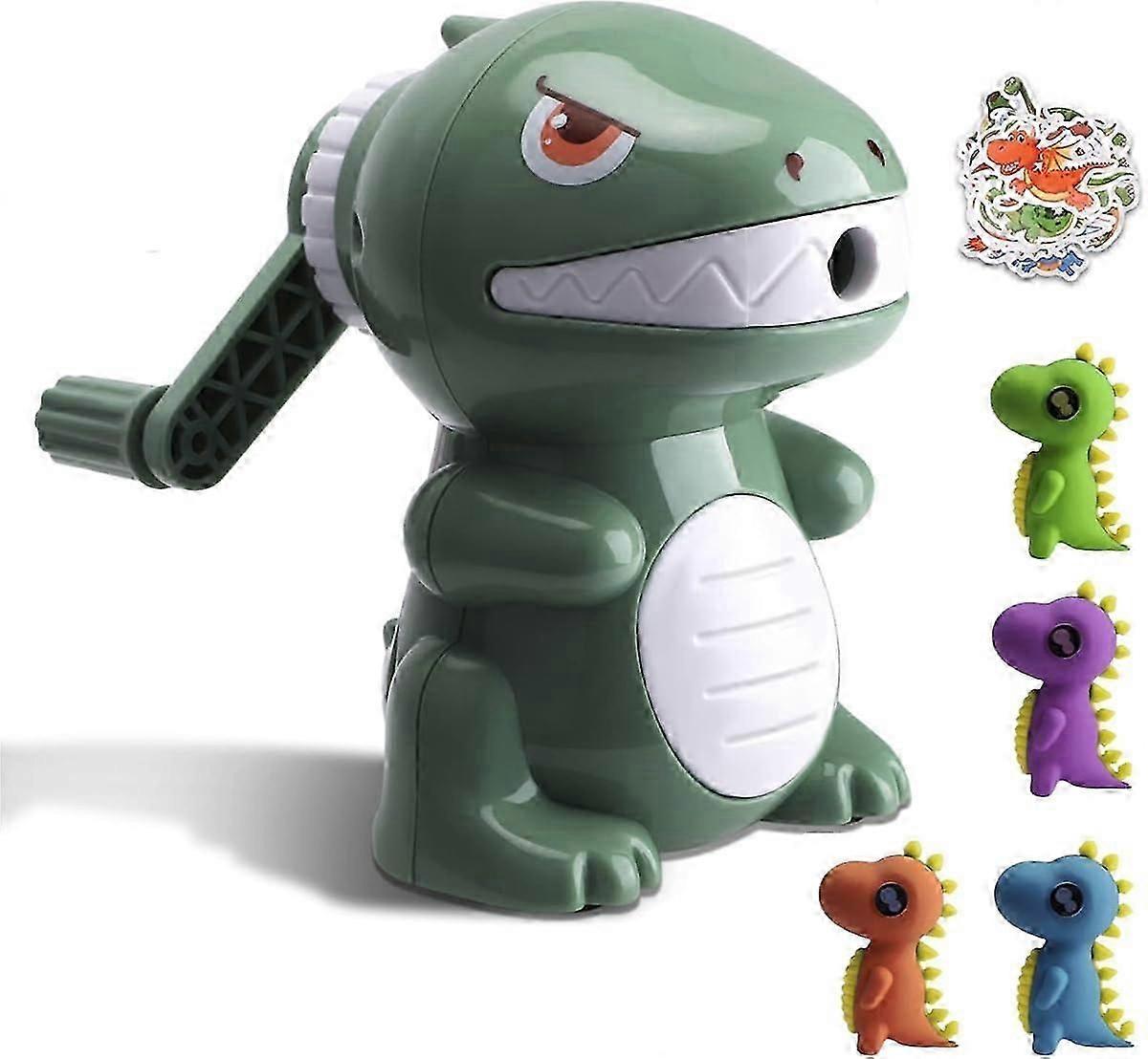 Dinosaur Pencil Sharpener for Kids with Erasers and Stickers, Manual Sharpener for Colored Pencils