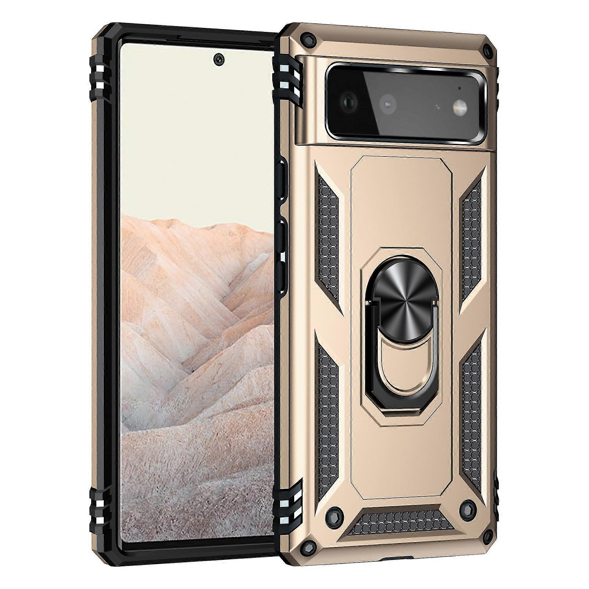 Pixel 6 Case, Google Pixel 6 Case with 3D Curved HD Screen Protector, Androgate Military-Grade Ring Holder Kickstand 15ft Drop Tested Shockproof Cov