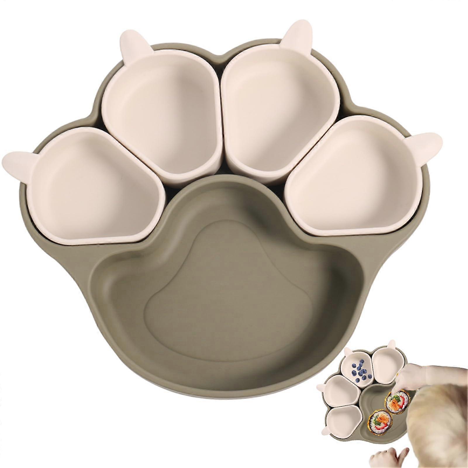 Toddler Plates With Suction Silicone Plates For Kids Cat Claw Design Green Suction Base