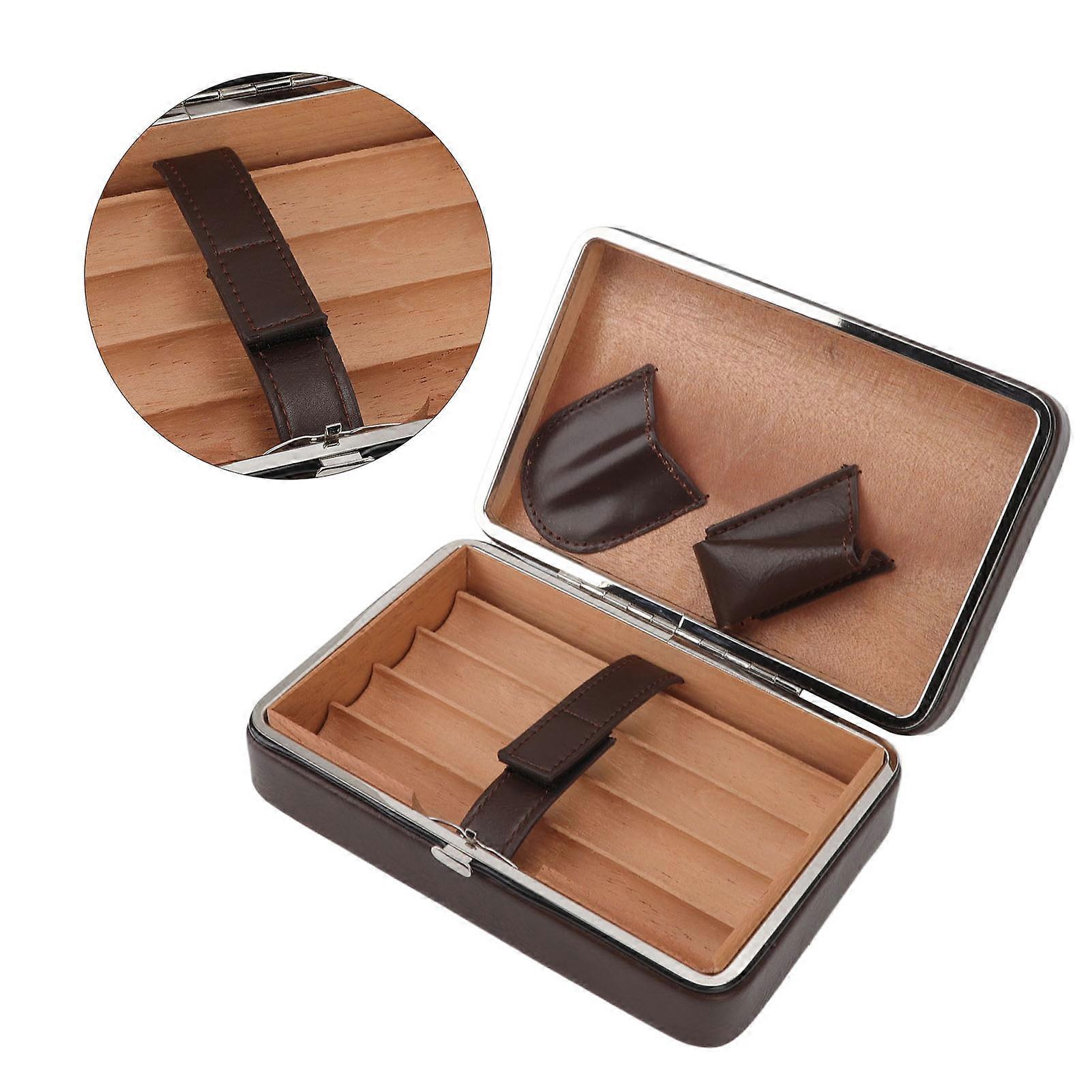 Portable Leather Cigar Humidor Case with Cedarwood Lining, 4 Count
