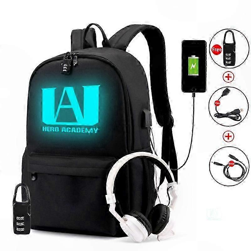 USB Charging School Backpack with Hero Motif Design