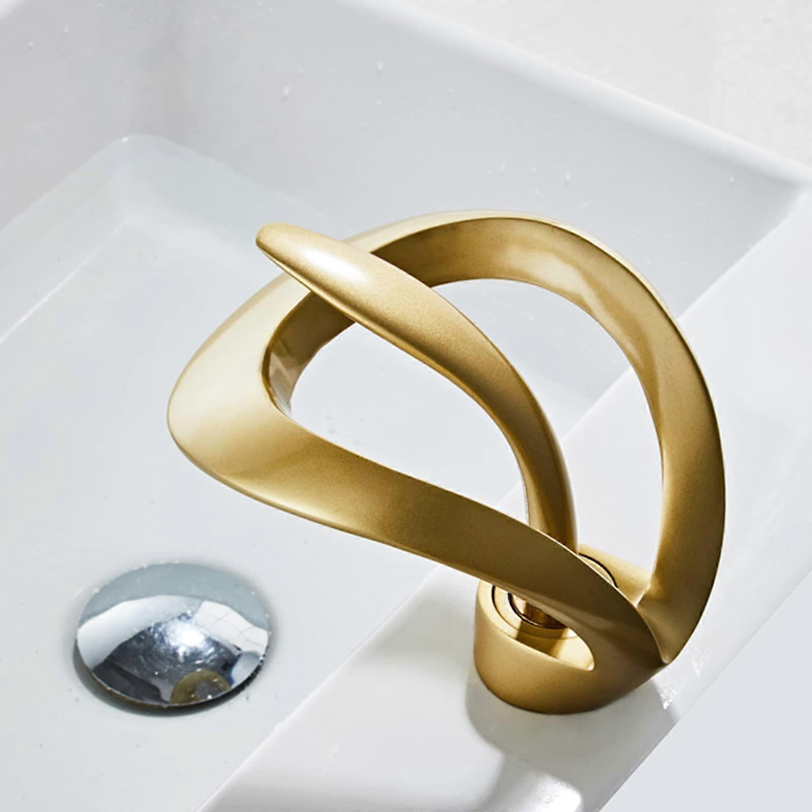 Bathroom Sink Taps Deluxe Waterfall Faucet Single Hole Single Handle Hot And Cold Mixing Gold Finish