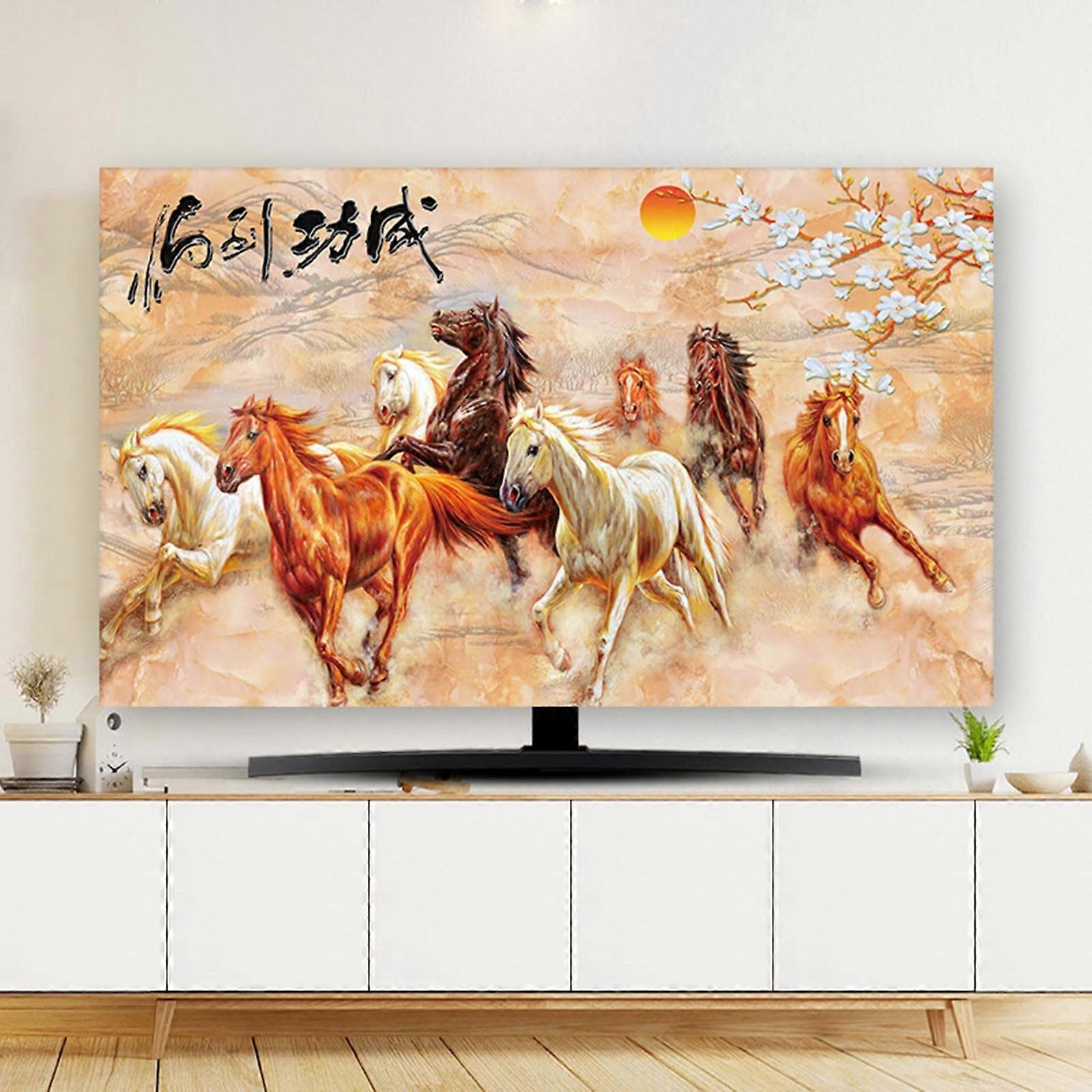 Landscape Painting TV Cover, Chinese Style Pattern, 3280 Inch Universal Elastic Dust Cover, Color7, Size 70in