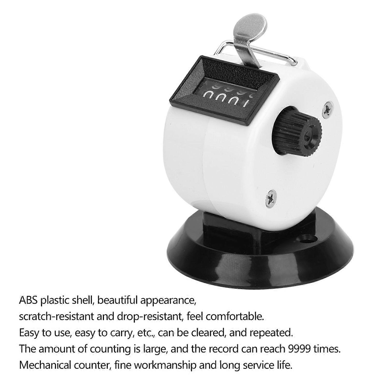 BERM 4-Digit Hand Tally Counter ABS Plastic Hook Base White
