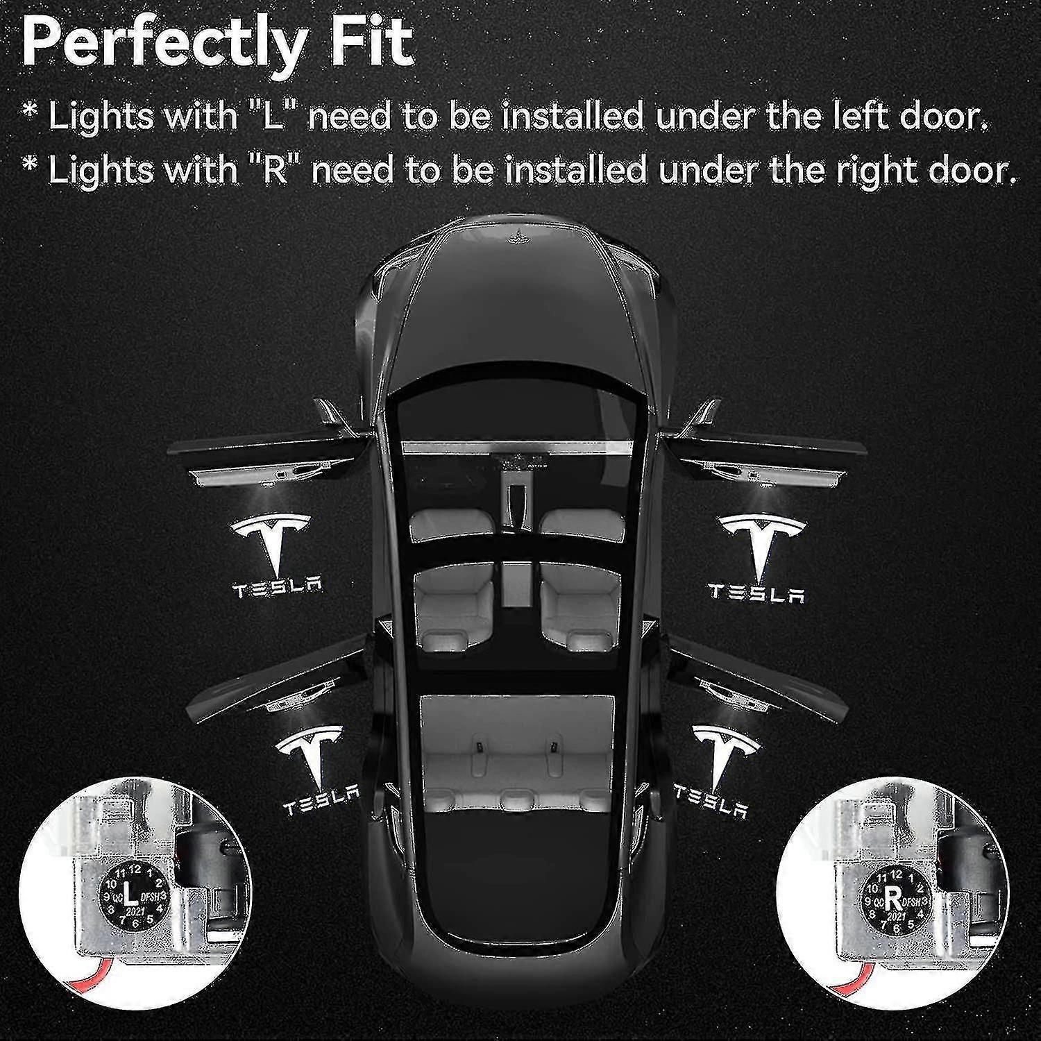 门标志投影灯欢迎灯阶梯灯适用于特斯拉 Model 3 Model Y Model S Model X 车门灯特斯拉灯特斯拉配件，4 件/包