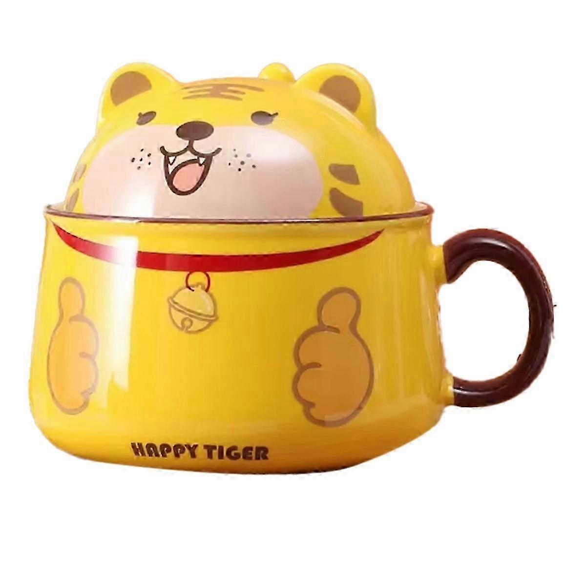 Large Ceramic Noodle Bowl with Lid - Easy Clean, High Capacity, Ideal for Dormitory Use, Includes Handle A