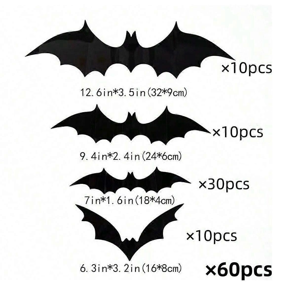 60pcs 3D Waterproof black Bats Wall Decor Halloween Decor