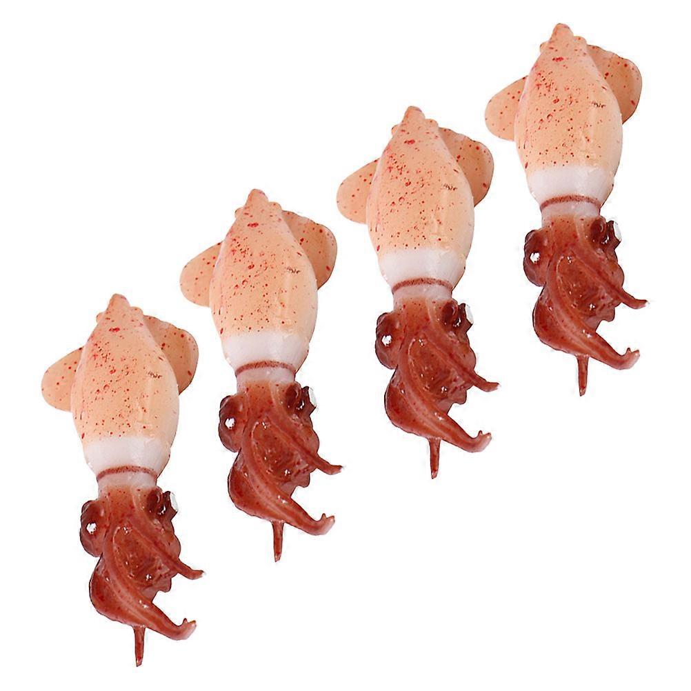 Artificial Squid Food Model Fake Squid for Decoration 4Pcs Brown PVC