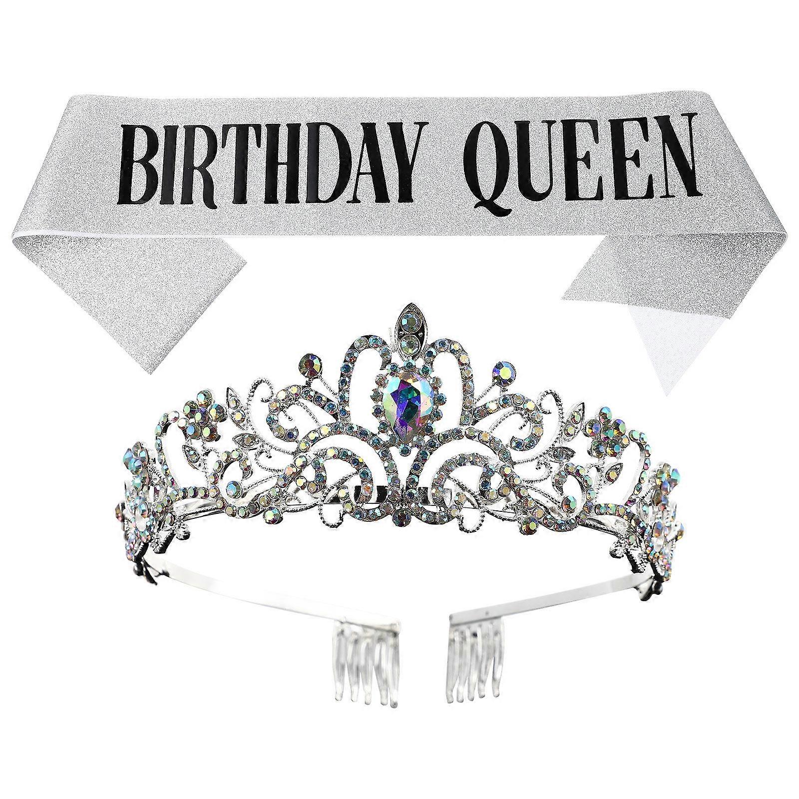 Decorative Etiquette Birthday Crown and Sash Set for Party 1Set