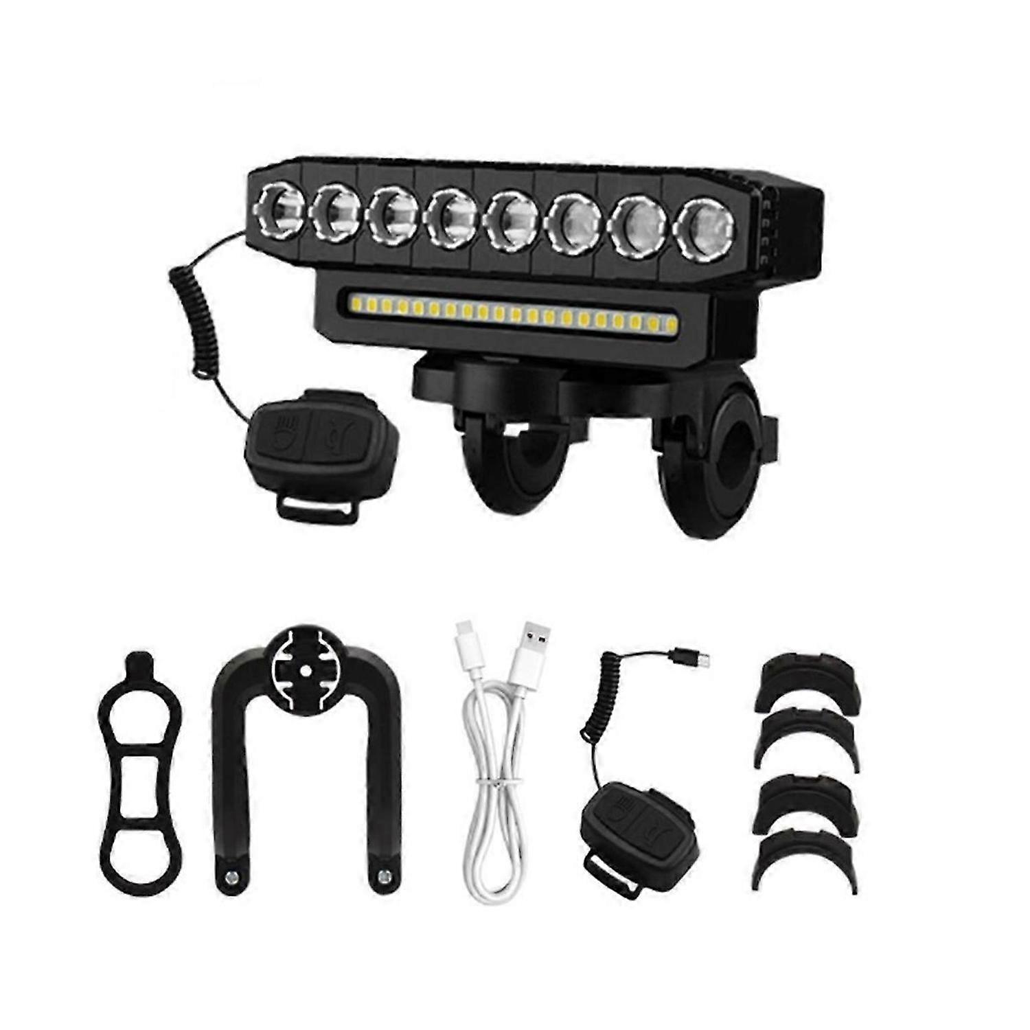 LED Bicycle Front Light USB Rechargeable High Beam Floodlights Easy to Install 6 Modes Bicycle Bell