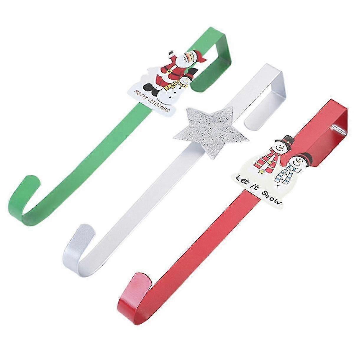3 Pcs 12 Inch Christmas Wreath Hangers Cartoon Over The Door Hooks Winter Snowmen Santa Star Front