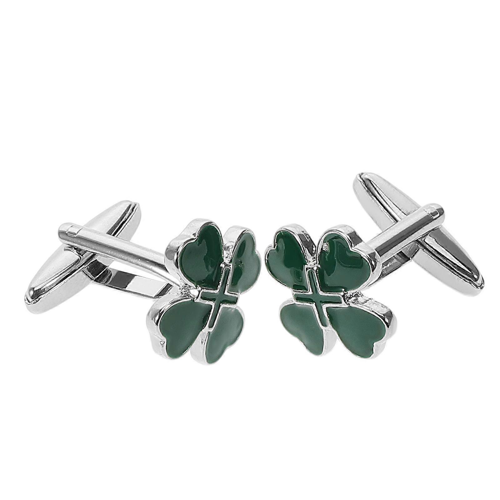 Green Four Leaf Cufflinks for Men Alloy Good Luck Set of 10 for St Patricks Day