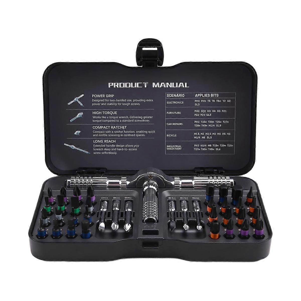 Magnetic Ratchet Screwdriver Set 40PCS, Bits, Non-Slip Handle, Repair Tool Kit for Electronics Car