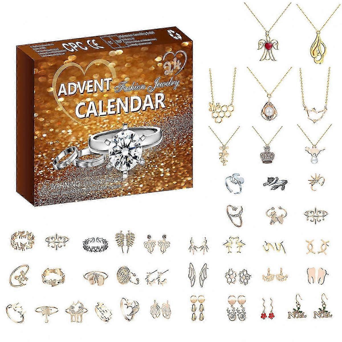 Advent Calendar 2025 Χριστουγεννιάτικο πάρτι δαχτυλίδια δαχτυλιδιών σκουλαρίκι κολιέ για 24 ημέρες αντίστροφη μέτρηση εορταστική ατμόσφαιρα Ενισχυτικό κιτ κοσμημάτων