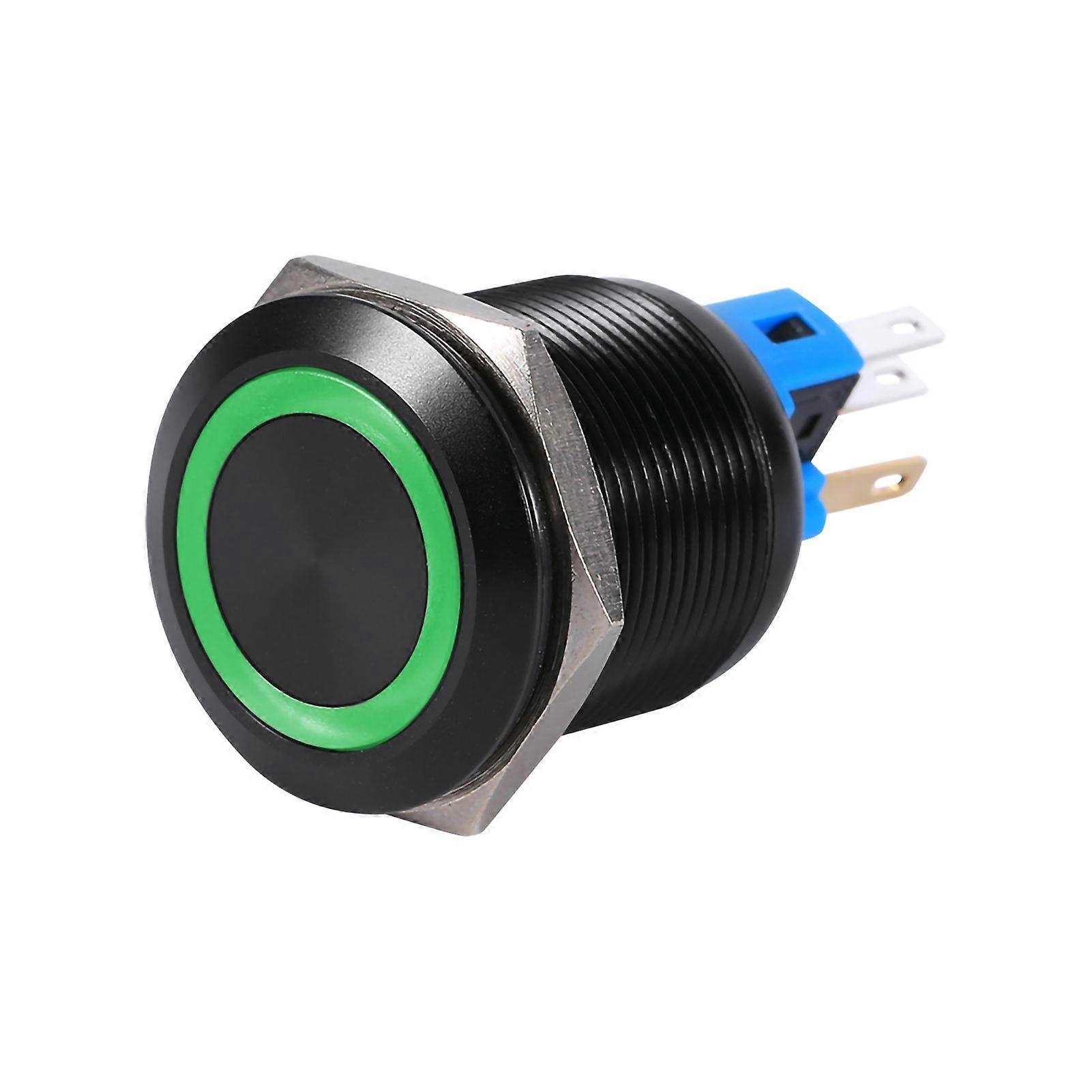 22mm 12V-24V Waterproof Selflocking Latching Push Button Switch Green LED