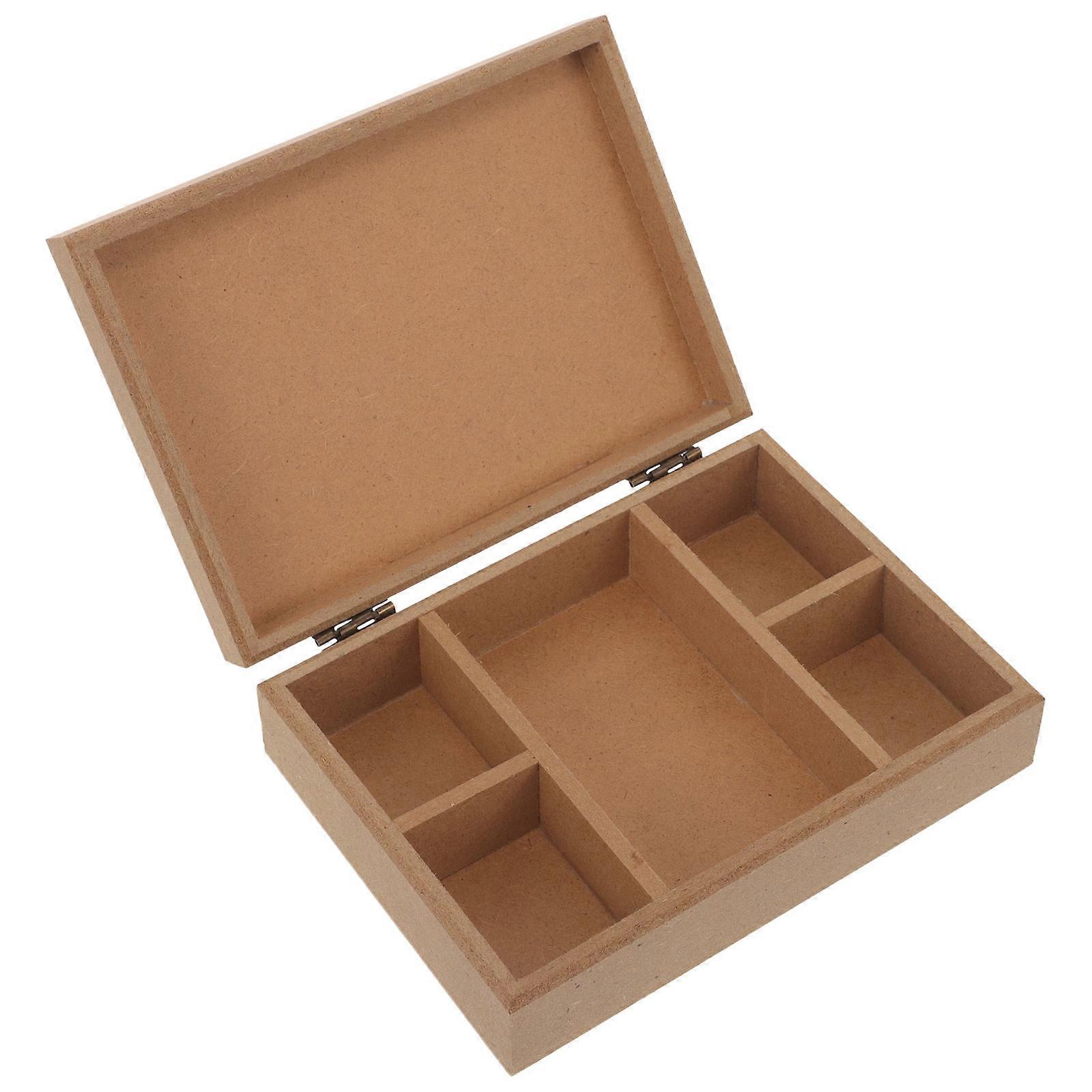 4Pcs Brown Wooden Box for Storage Unfinished Wood Blank Compartments