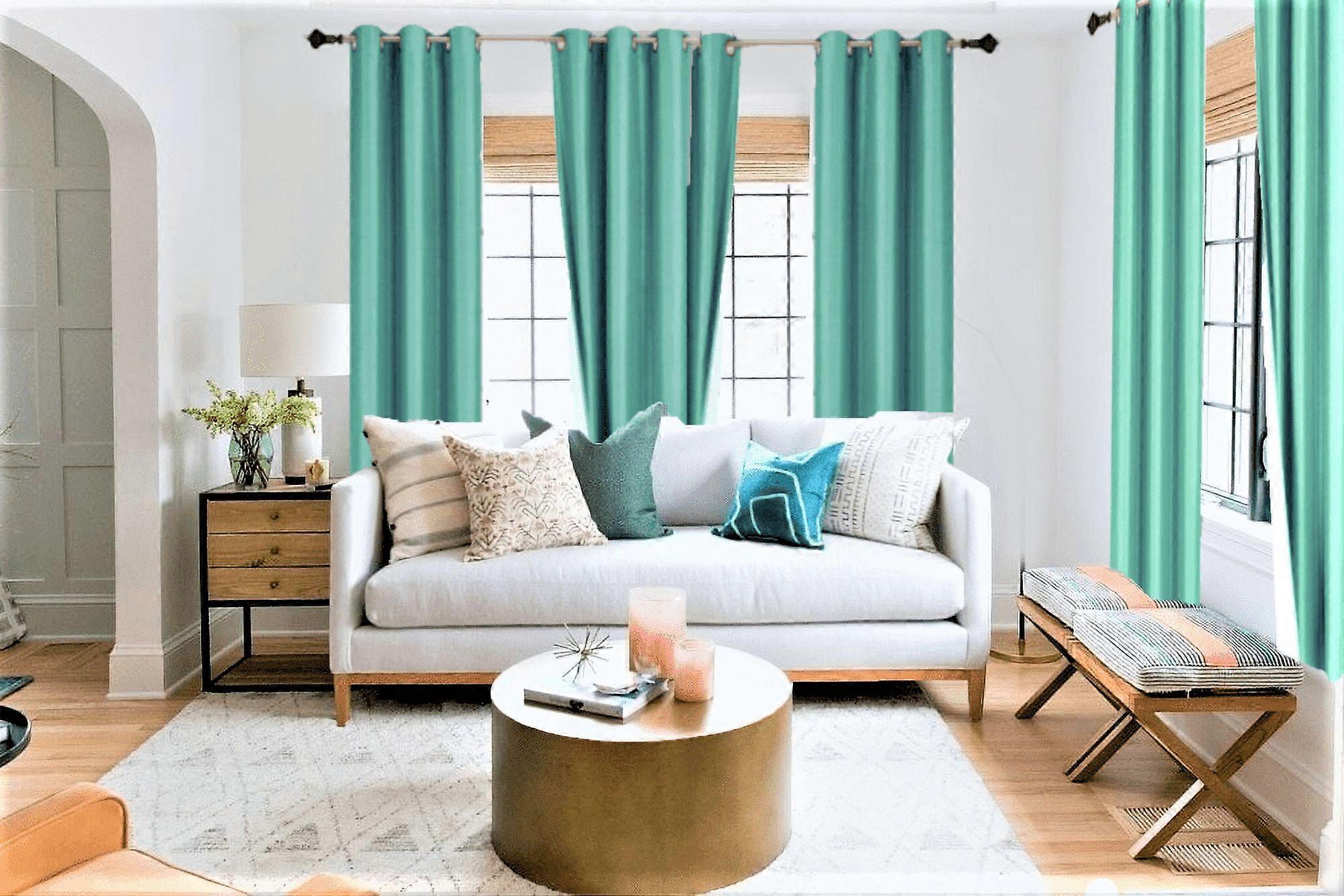 Luxury Set of 2pc Adam Mint Panels 100% Blackout, 3-Layered, Thermal, Energy Efficient, Lined Drapes, 35" W x 84" L Each Panel