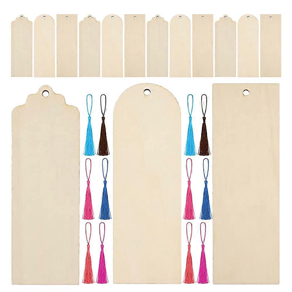 DIY Wood Bookmark Set for Crafting 2Sets Unpainted Tassel Tags