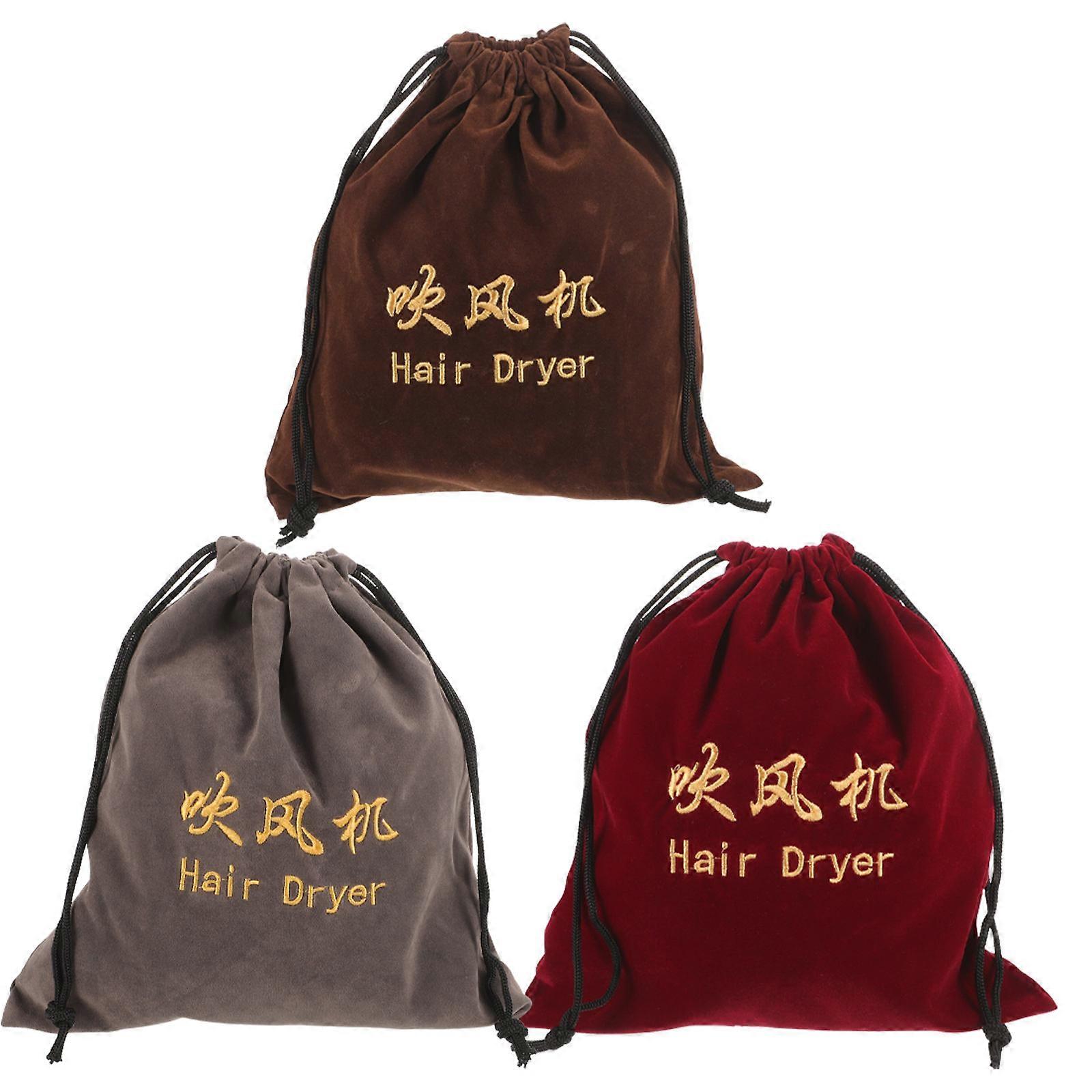 Hair Dryer Storage Bag Set For Home Use Travel With Drawstring Design Assorted Color Durable Fabric 3Pcs