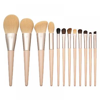 Veeki Morandi 12pcs hölzerner Griff Make-up-Pinsel Set Schaf Pferdehaar Faser Haar lose Puderpinsel Schatten Augenbrauenpinsel Make-up-Werkzeug