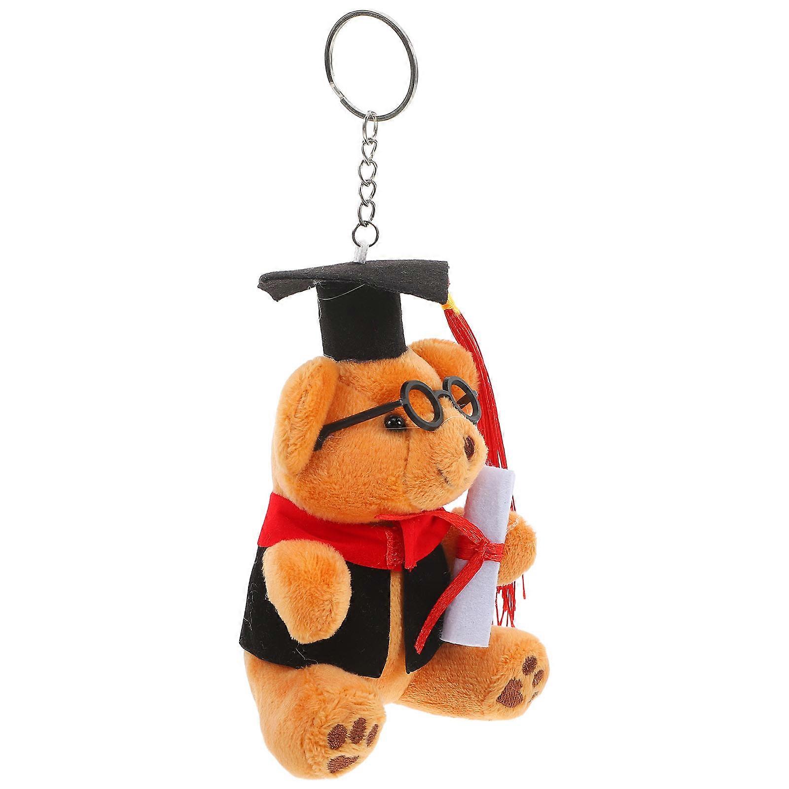 Brown Graduation Bear Keychain Plush Toy for Decoration 3Pcs Bundle