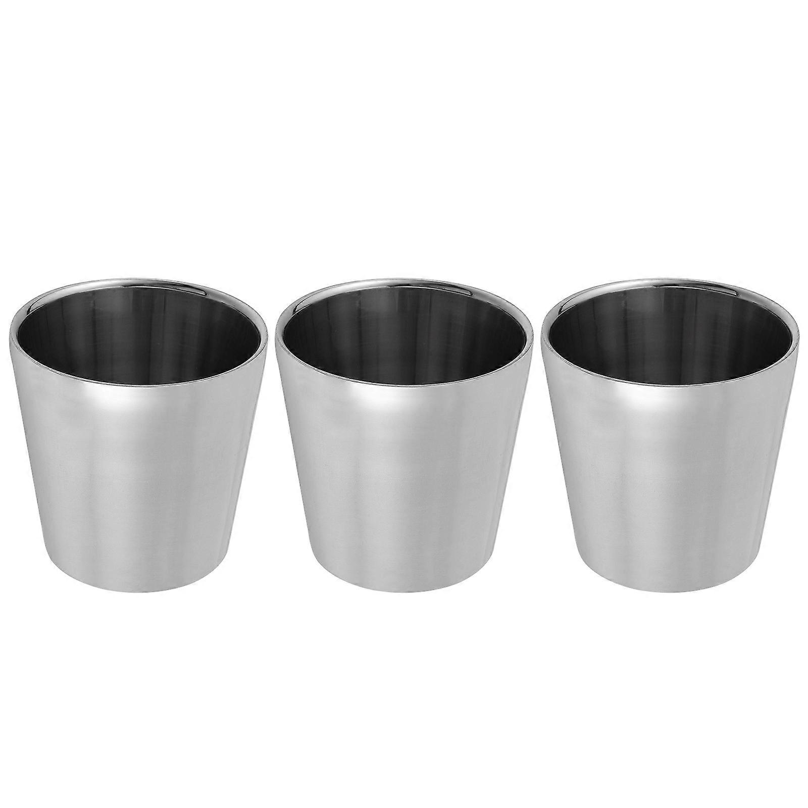 Household Water Cup Silver Double Layers Cup for 2Sets Steel
