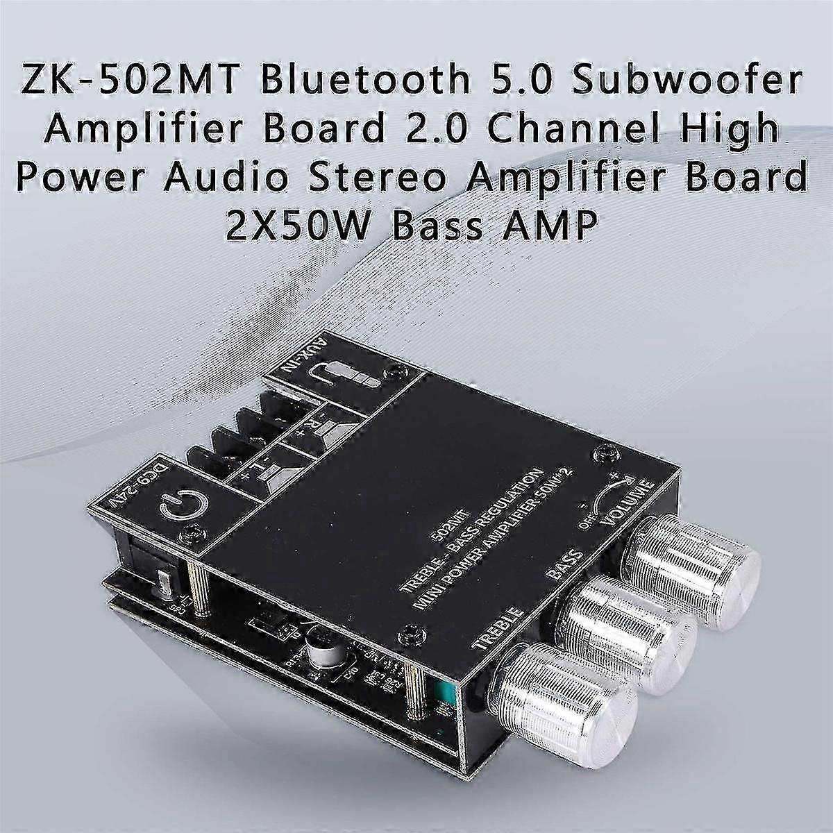 For ZK-502MT Bluetooth 5.0 Subwoofer Amplifier Board - 2.0 Channel High Power Audio Stereo Amplifier Board 2*50W Bass AMP for Audio Enhancement