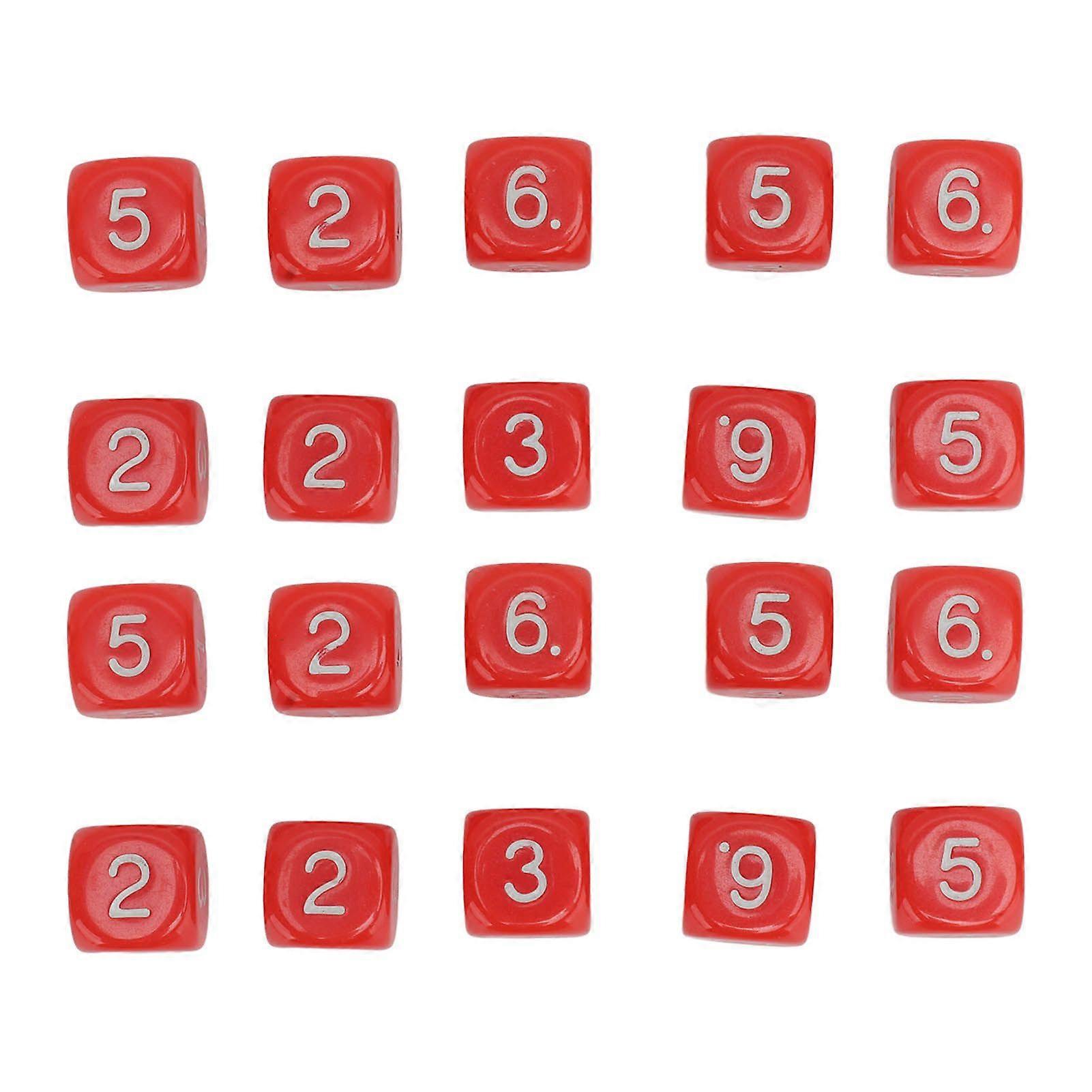 20PCS 6 Sided Number Dice Plastic 16mm Round Corner Polyhedral Dice Set for Numeral Teaching Board Games Red