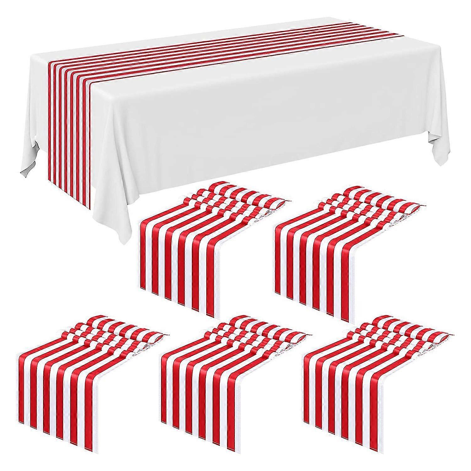 Chemin de table rayé 6 pièces, décoration de table de mariage en polyester, nappe à rayures rouges et blanches