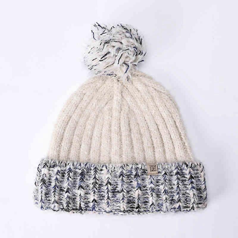 Women's Colorful Jacquard Knit Beanie with Pom-Pom, Thick Retro Winter Hat for Warmth, Color Block Design