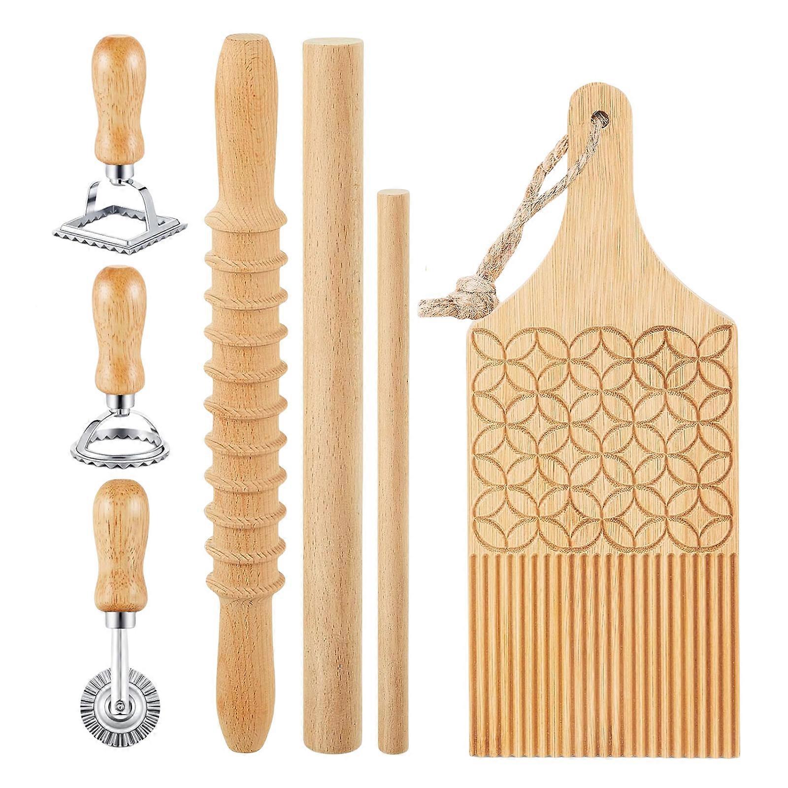 Practical Gnocchi Maker Set Featuring Wood Board and Rolling Pin Wood Gnocchi Board Suitable for Pastas Enthusiasts Multicolor