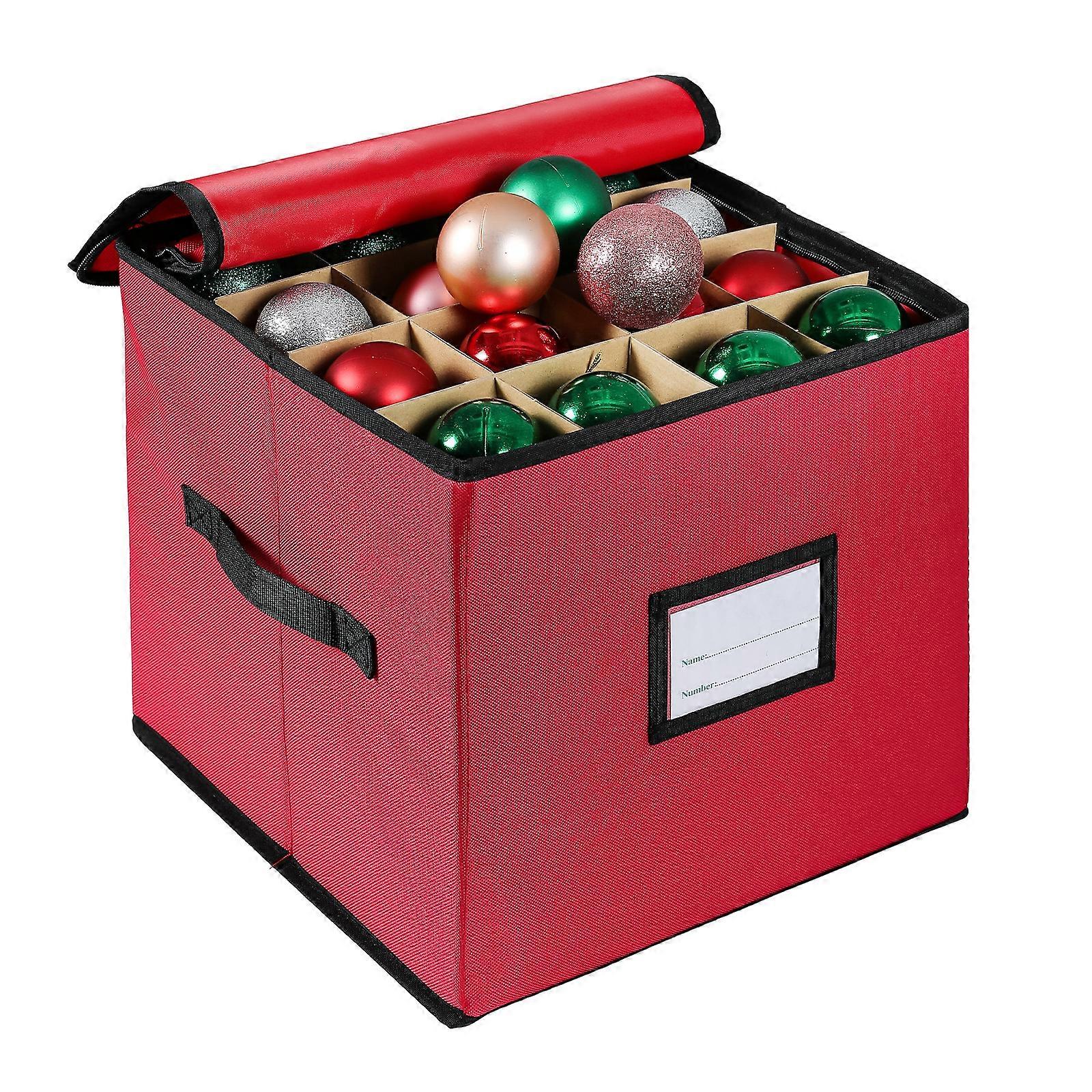 Foldable 64 Grids Storage Box Oxfords Fabric Construction Ideal for Christmas Light Arrangement  Red