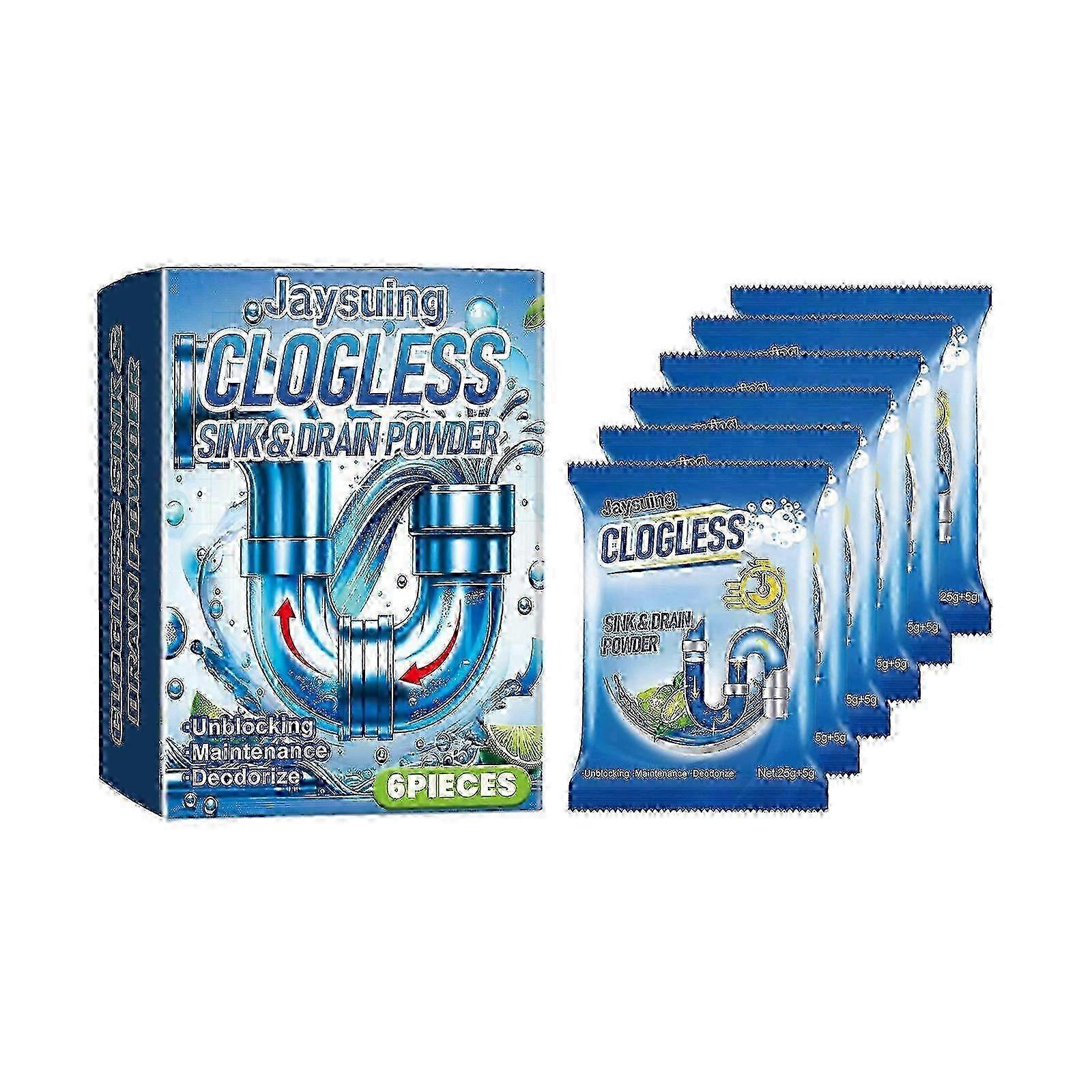 New model Jaysuing Pipe Unclogging Cleaning Powder Dissolved Dredge Sewer Drain Pipe Oil Blockage Deodorant Powder - 6pcs -3196860951839