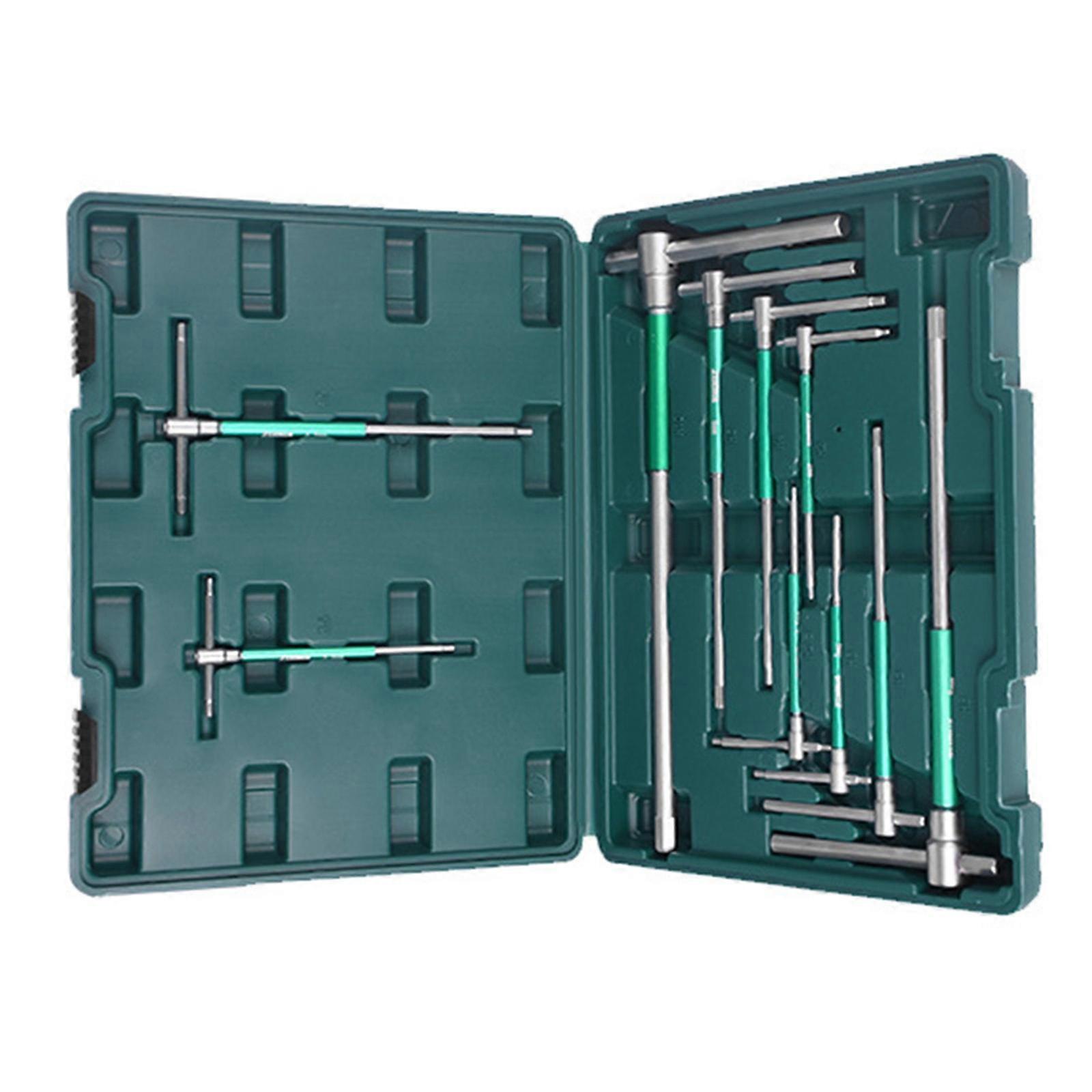 10pc Multifunction Sliding Hex Wrench Set High Torques T Handle for Machinery Deep Hole Access Portable Tool Case Multicolor