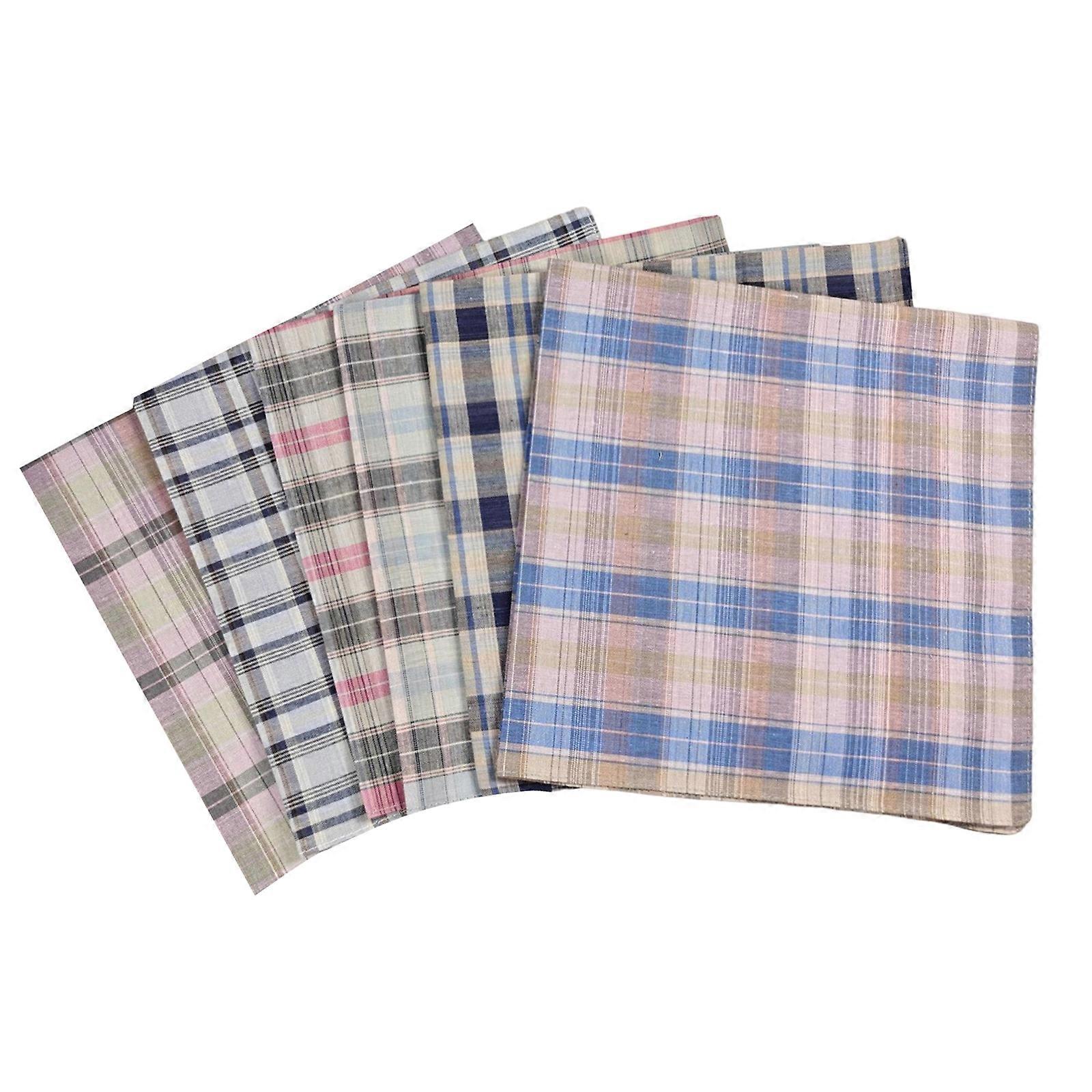 Multipurpose Cotton Kerchief Checkered Pattern Handkerchief Reusable Pocket Square For Outdoor Activity Formal Occasion  6 items