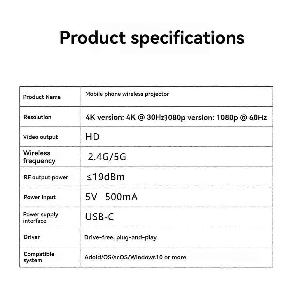 Wireless Screen Projector 4K HDMI-Compatible Portable Live Screen Projector for Computers Mobile Phone IOS Andorid