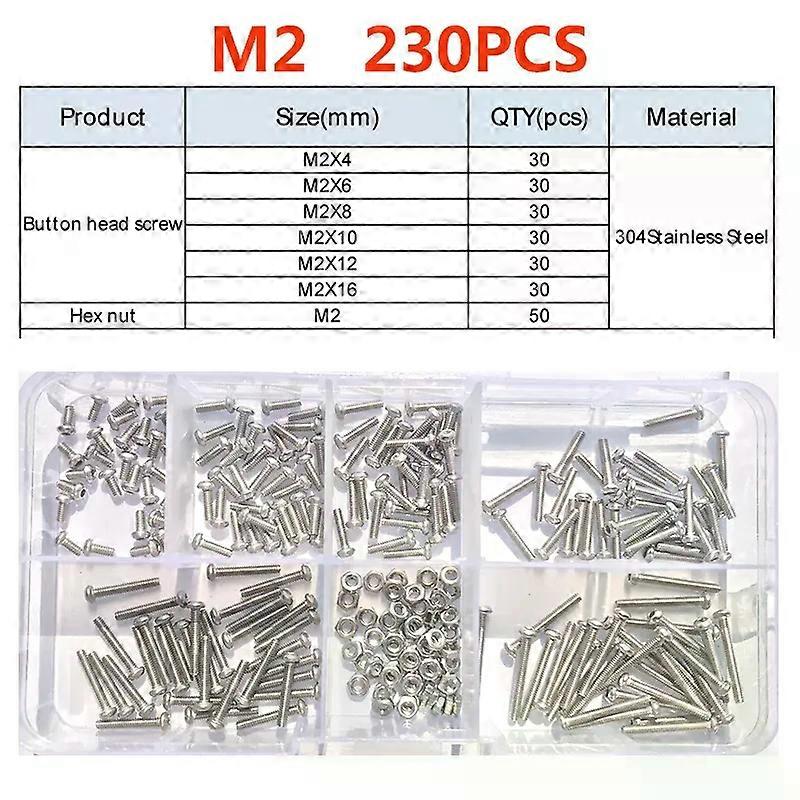 Hex Button Socket Head Cap Screw and Nut 304 Stainless Steel Hexagon Thread Machine Metric Nut Bolt Assortment Kit Set M2 M3 M4