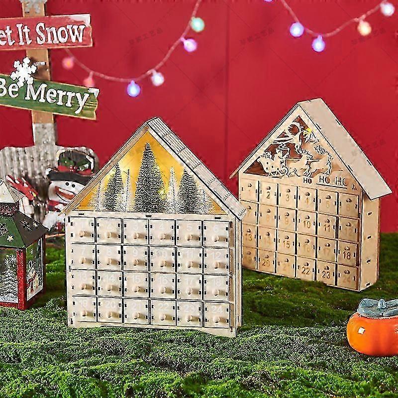 Wooden Christmas Advent Calendar With Led Lights 24 Days Countdown Decor