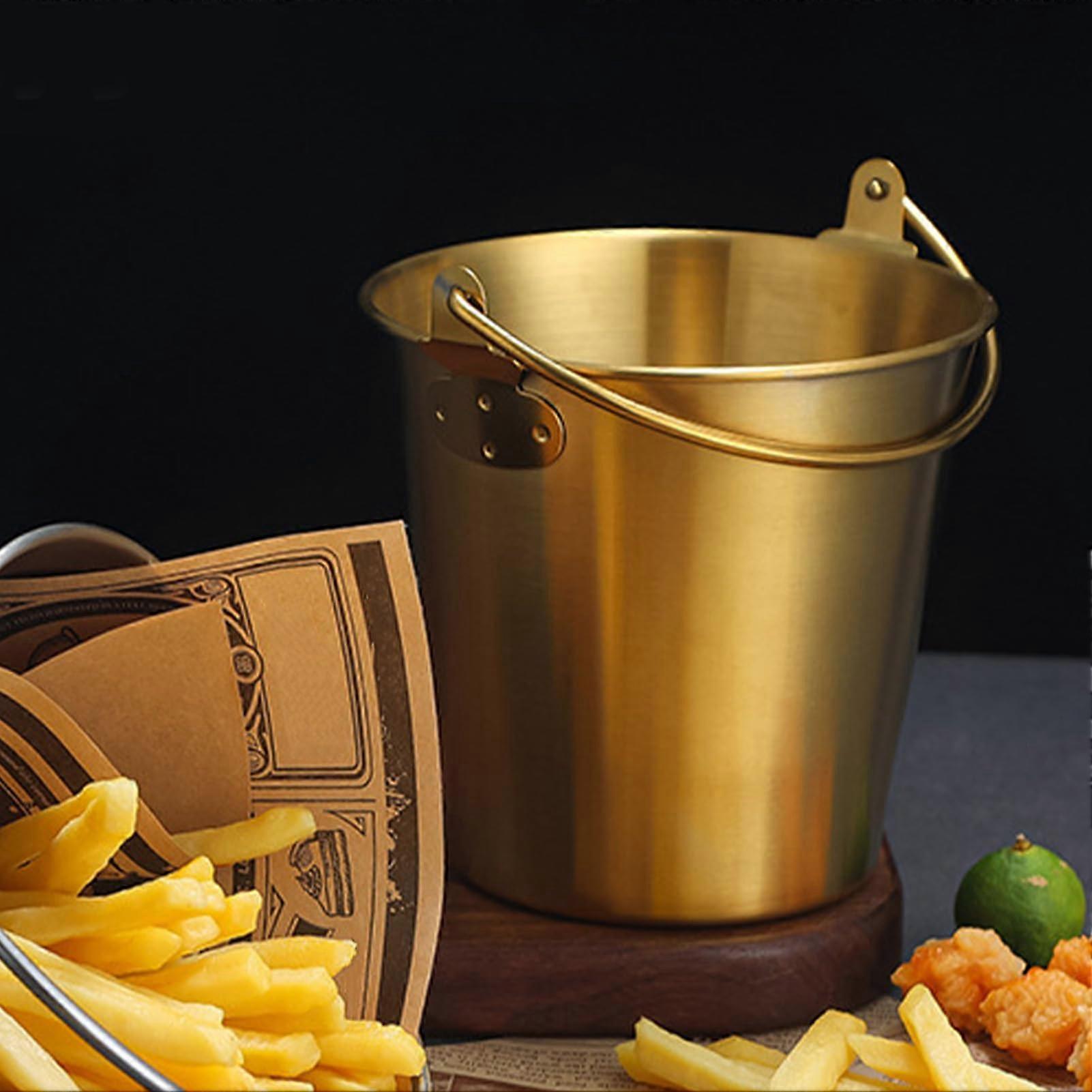Mini Stainless Steel Ice Bucket with Handle for Wine, Beer, French Fries, Chicken Wings, Home Bar Use (Gold)