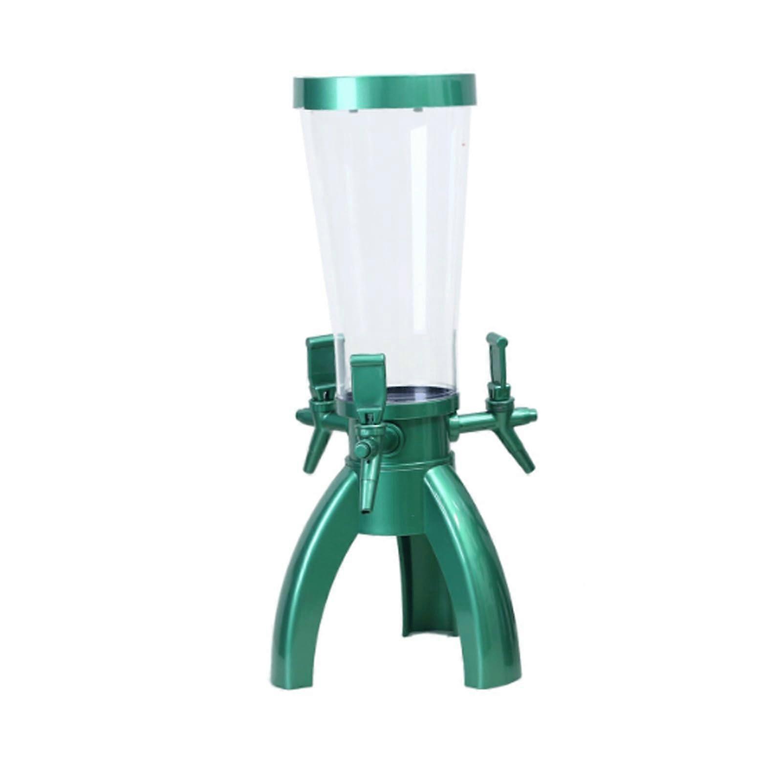 Beer Tower Dispenser 3L with 3 Taps and Ice Core for Bar, Home Party, Buffet, Restaurant Use (Green)