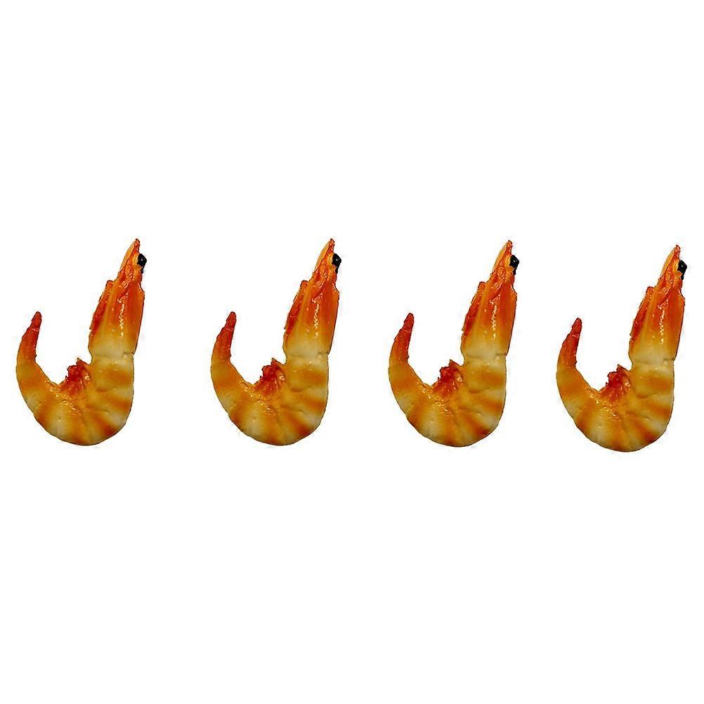 Plastic Shrimp Decor for Food Model 4Pcs Simulated Cooked Shrimp
