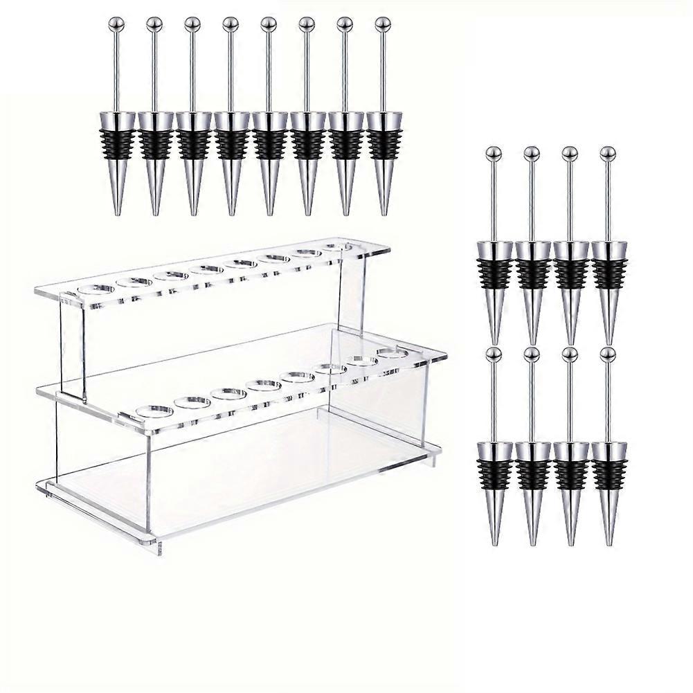 Beadable Wine Bottle Stoppers and 2 Tier Riser Wine Stopper Holder Wine Stopper Display Stand Rack for Countertop